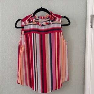 LOFT Women's Multicolor Striped Ruffle Blouse